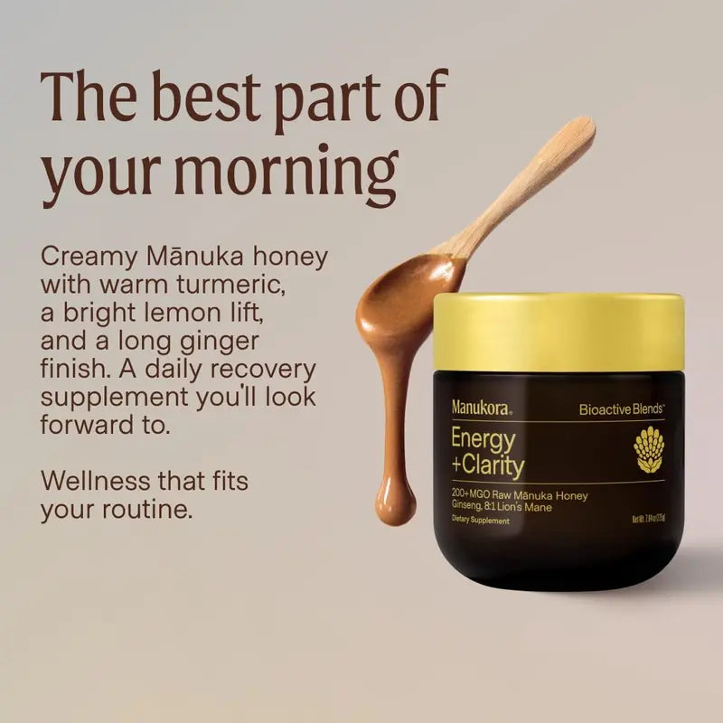 Manukora Energy + Clarity Blend - Ginseng, Lion'S Mane & Manuka Honey - Focus and Cognitive Support Supplement - 6Oz