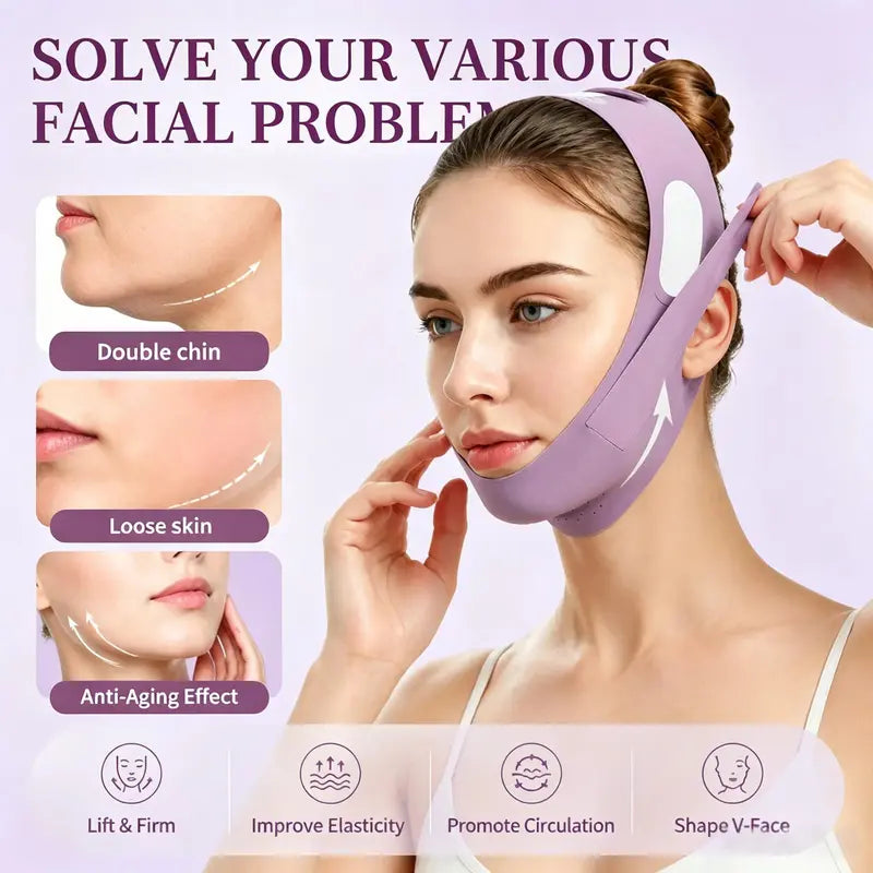 Adjustable Reusable V-Line Lifting Band - Premium Soft Fabric Double Chin Reducer with Hook-Loop Fasten for Facial Contouring, Physical Lift, Facial Wear, Sleep/Daily Use Sports Headband Accessory, Gift Option