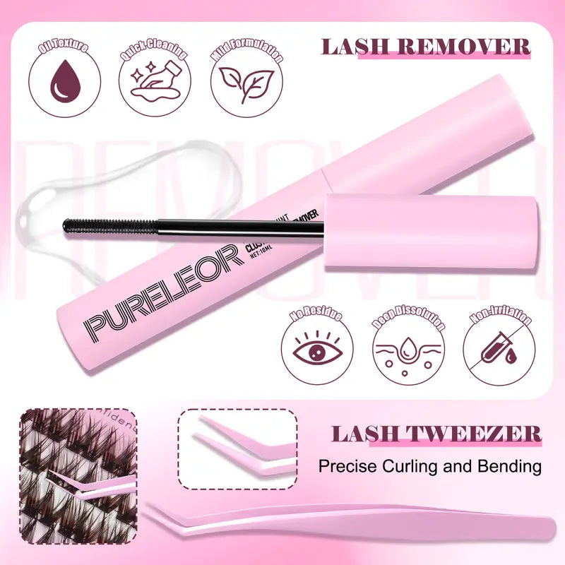 PURELEOR Black Brown Cluster Lashes,C-Curl Individual Volume Eyelashes Extensions,Self DIY Lash Mixed Length 10-12-14-16Mm, Lightweight Natural Soft for Christmas Party & Daily Life, for All Eye Shapes,Familyfun