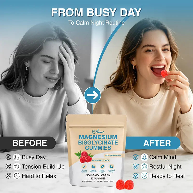 Magnesium Bisglycinate Gummies with 400Mg Magnesium Bisglycinate Chelate for Sleep – Supplements with Sea Salt, Raspberry Fruit Powder, Improve Sleep & Nervous, Relax Muscles, Strengthen Bones, Vegan, for Women & Men, 60 Gummies Healthcare Dietary