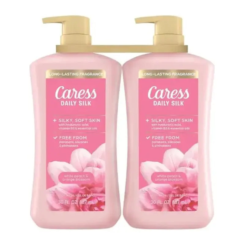 Caress Daily Silk Hydrating Body Wash - White Peach & Orange Blossom Scent, 30 Fl. Oz., 2-Pack Bath & Shower Cleanser