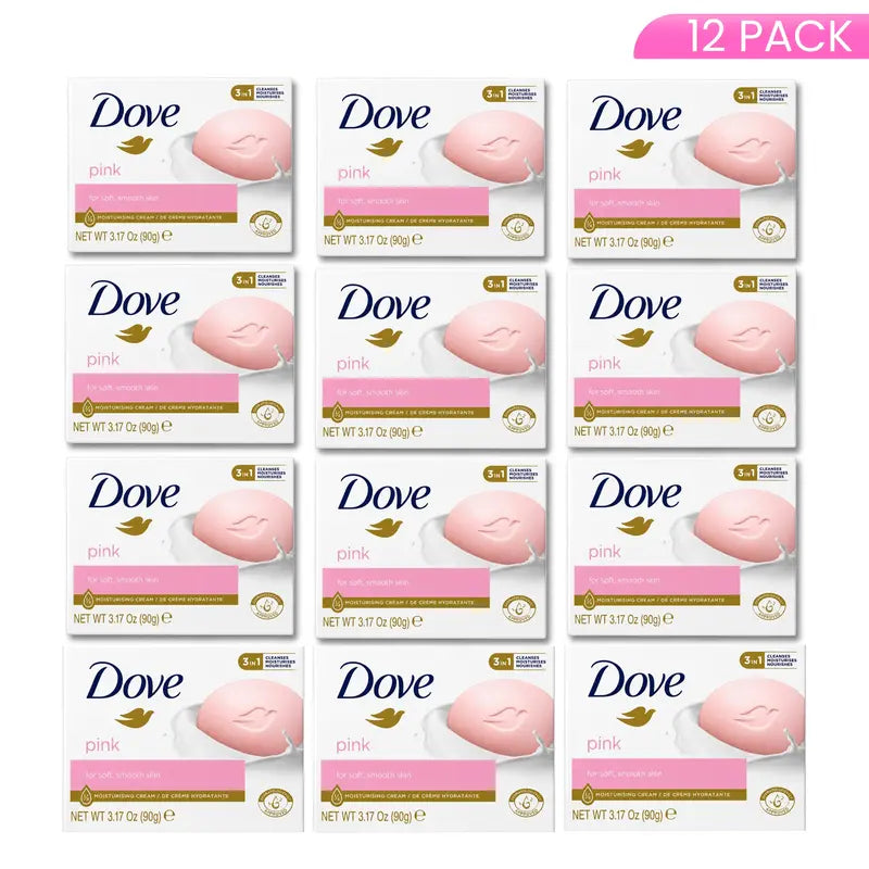 Dove Pink Beauty Bar (3.17 Oz / 90 G) 3-In-1 Moisturizing Cream Cleansing Bar for Soft Smooth Skin - Nourishing Hydrating Gentle Body Wash Bar Soap Skin Care Daily Cleanser
