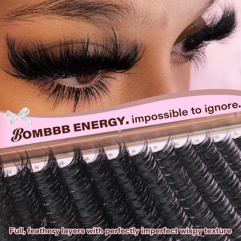 Wtvane Fluffie Lash Cluster Volume Eyelash Extensions 10-20 MM Cluster Eyelash Extensions D Curl Individual Lashes 200D Mega Volume Lash Extensions Wispy Featherlight Volumizing Wild Effect for Bombshell Look Full Glam Makeup