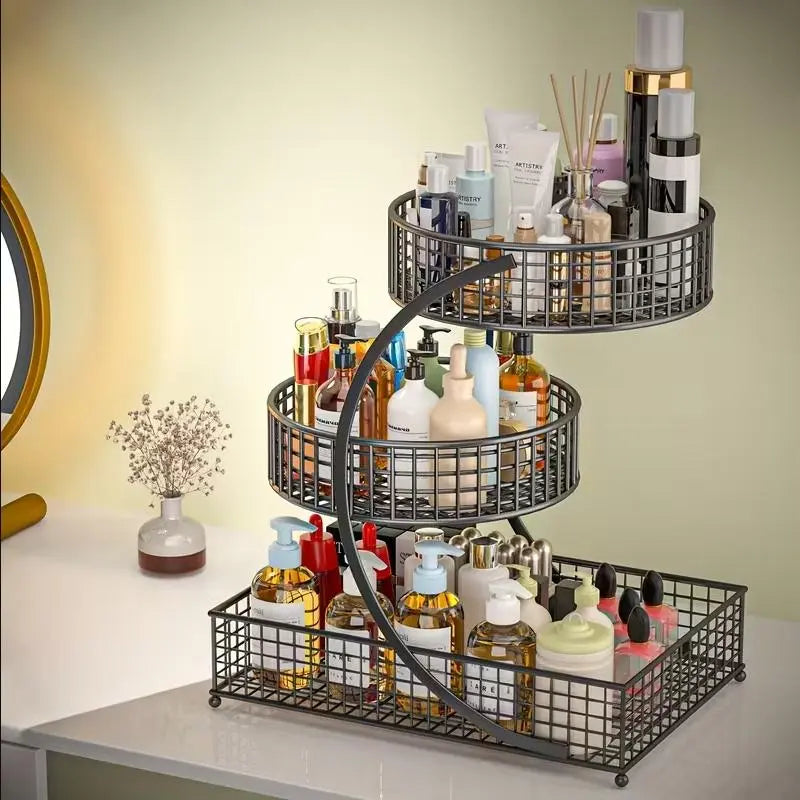 3-Tier Cosmetic Storage Box, Makeup Storage Box, Modern Metal Rack, Durable Structure, No Installation Required, Suitable for Dressing Tables, Bathroom Countertops, Tabletop Cosmetic Storage