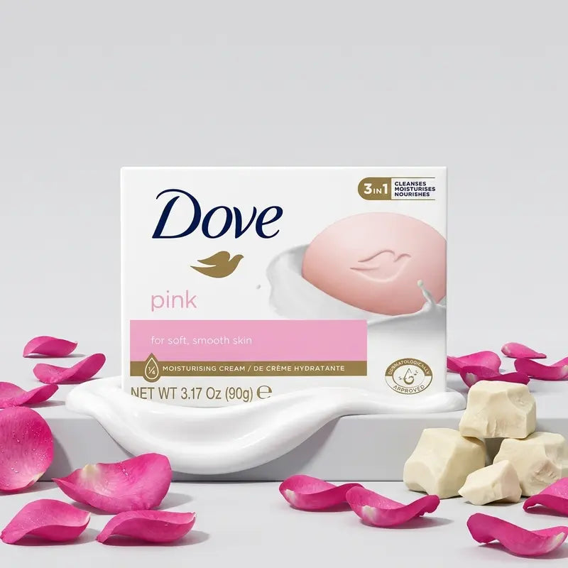 Dove Pink Beauty Bar (3.17 Oz / 90 G) 3-In-1 Moisturizing Cream Cleansing Bar for Soft Smooth Skin - Nourishing Hydrating Gentle Body Wash Bar Soap Skin Care Daily Cleanser