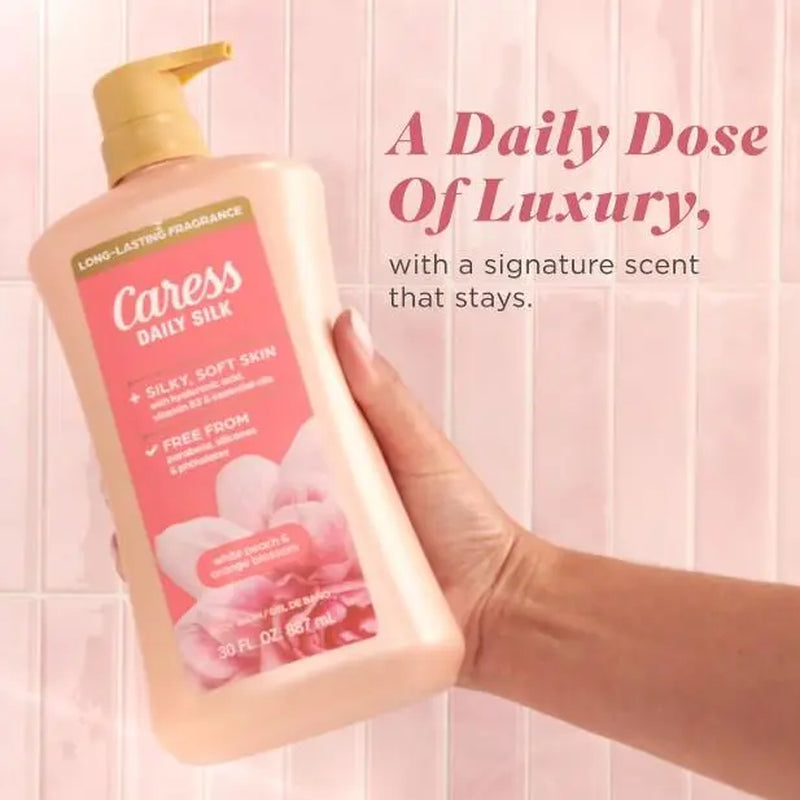 Caress Daily Silk Hydrating Body Wash - White Peach & Orange Blossom Scent, 30 Fl. Oz., 2-Pack Bath & Shower Cleanser