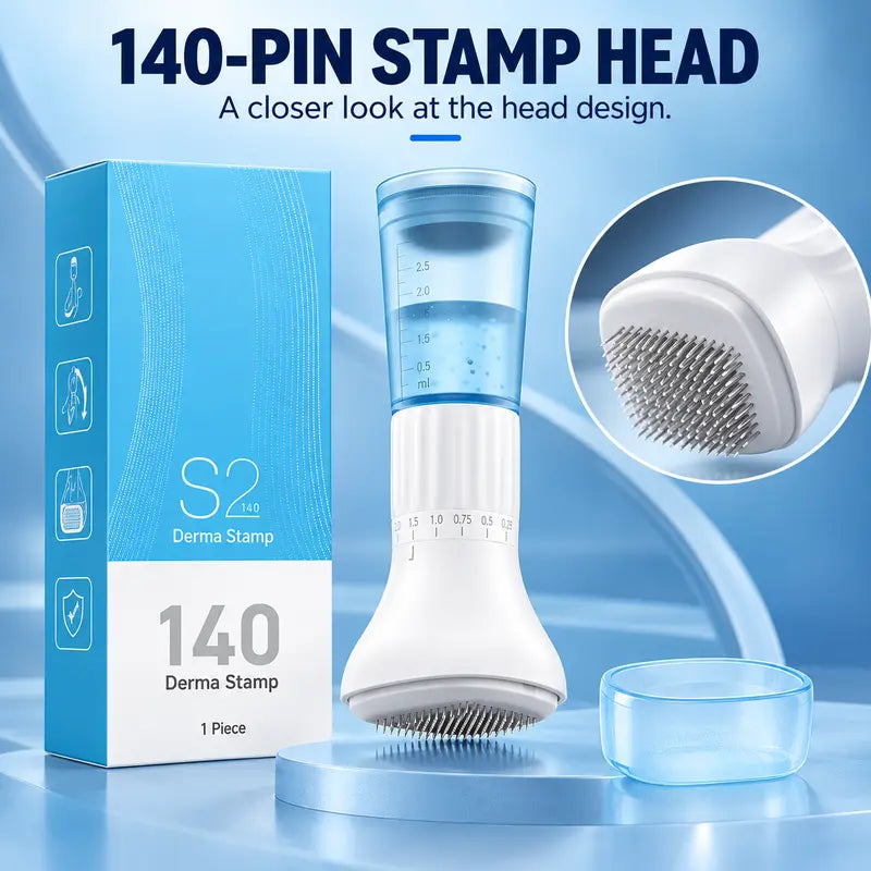 Hydrating Microneedle Applicator — an Adjustable Manual Scalp Massager Featuring 140 Microneedles with 0.25Mm Adjustment Increments, a 10Ml Refillable Reservoir, and a Protective Cap, Designed for Precise Application to Meet Various Scalp Care Needs.,Fami