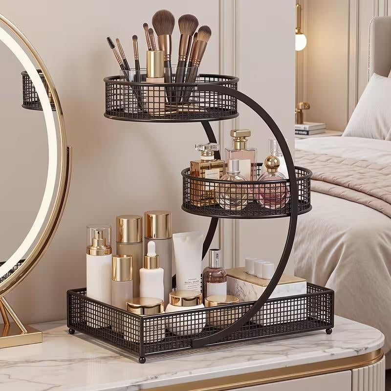 3-Tier Cosmetic Storage Box, Makeup Storage Box, Modern Metal Rack, Durable Structure, No Installation Required, Suitable for Dressing Tables, Bathroom Countertops, Tabletop Cosmetic Storage