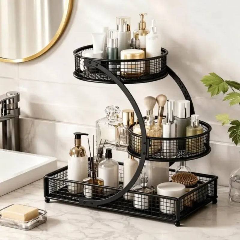 3-Tier Cosmetic Storage Box, Makeup Storage Box, Modern Metal Rack, Durable Structure, No Installation Required, Suitable for Dressing Tables, Bathroom Countertops, Tabletop Cosmetic Storage
