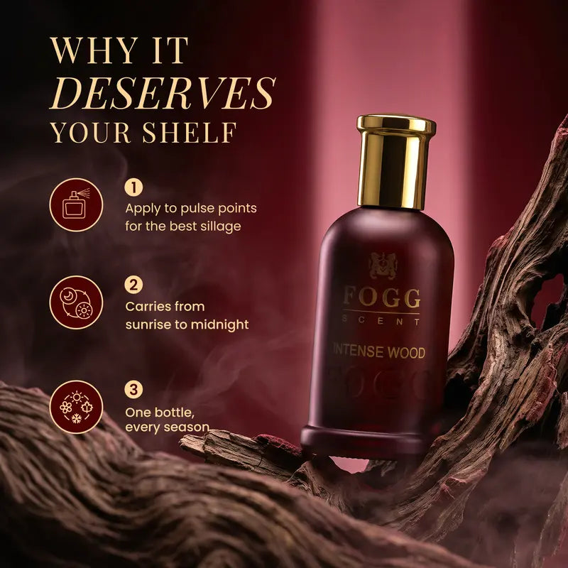 FOGG Intense Wood Eau De Parfum for Men - Cologne for Men, Woody Fragrance with Amber Accord, Long Lasting, 100Ml/3.38 Fl Oz